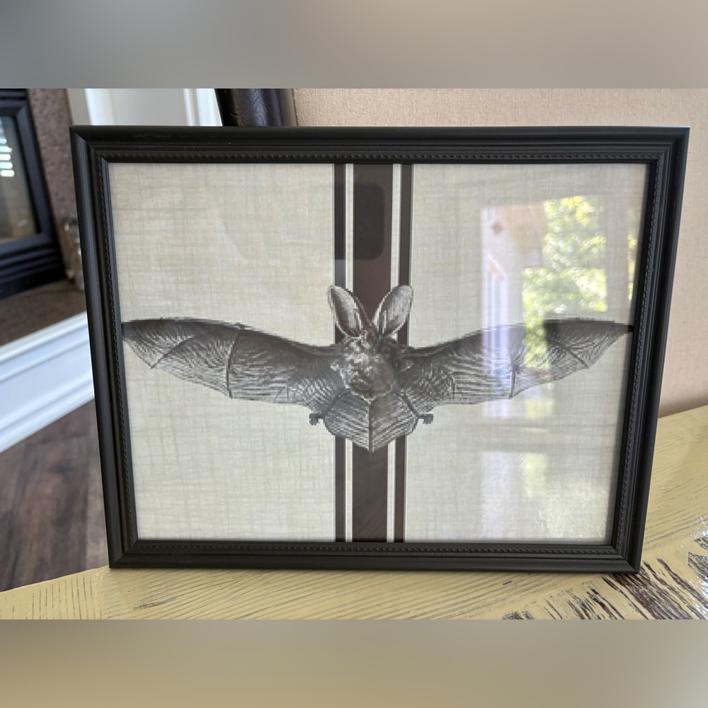 Vintage-Style Bat Illustration Print – Framed 8.5x11 Gothic Halloween Decor